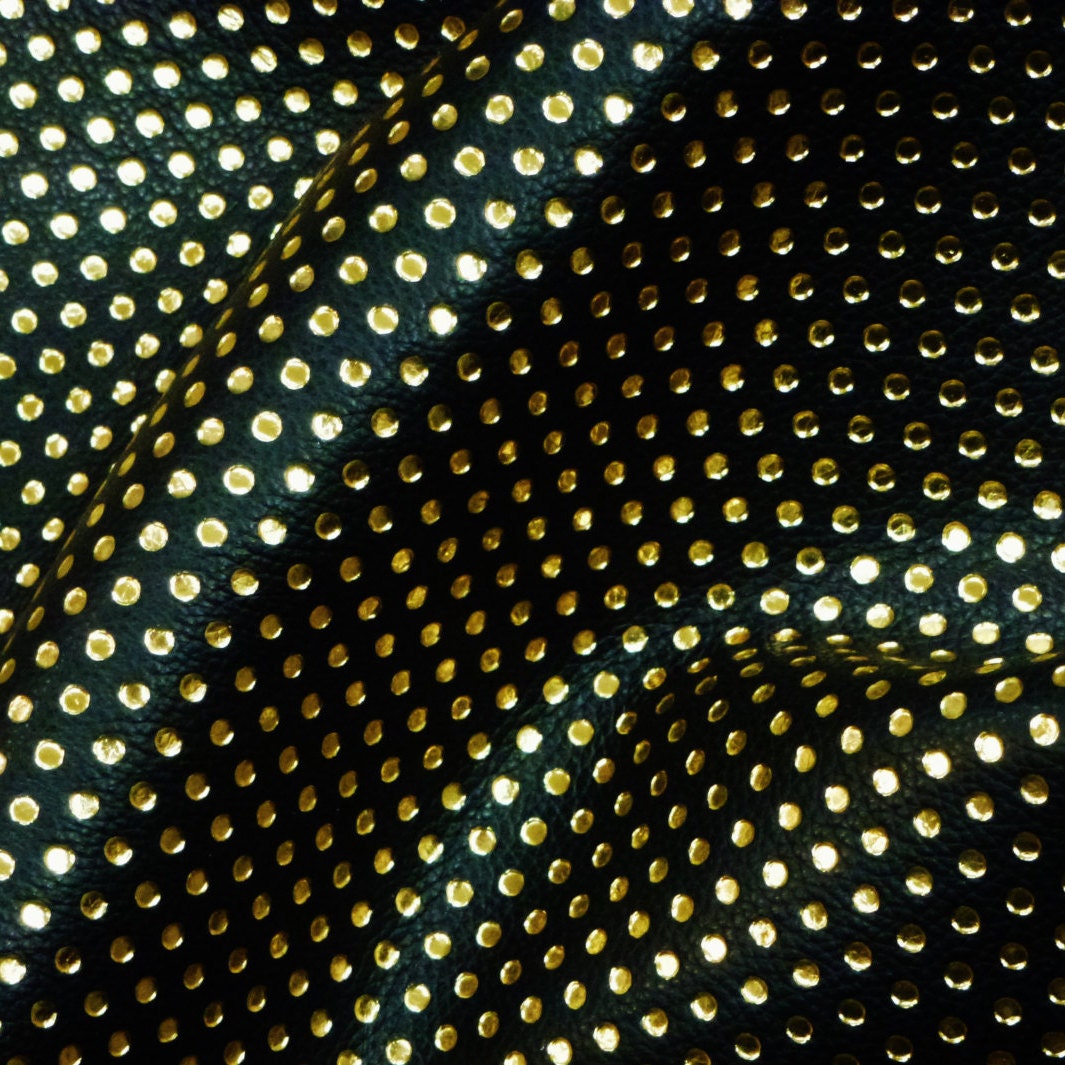 Metallic Leather 8"x10"  Small GOLD Polka Dots on BLACK Kin…