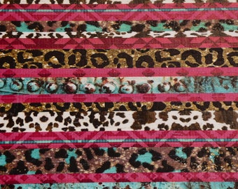 CoRK 12"x12" WESTERN SERAPE AZTEC pink gold turquoise black Cork applied to Leather Thick 5.5oz/2.2mm PeggySueAlso® E5610-576