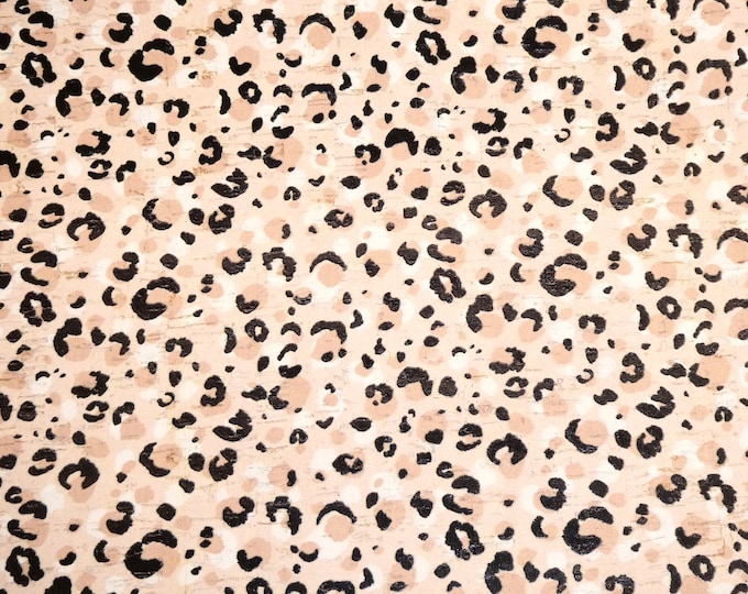 Cork 12"X12" MODERN LEOPARD Dusty Pink, black, white CoRK applied to leather Thick 5.5oz/2.2mm PeggySueAlso E5610-567