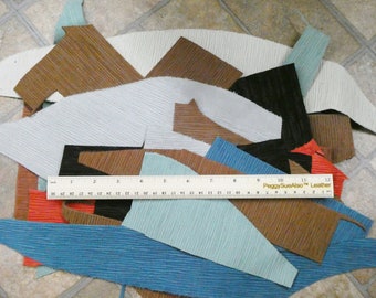 PALM LEAF, Honeycomb and Fishtail Scrap  Leather 4 sq ft overall Assorted colors 2.5-3 oz/1-1.2 mm PeggySueAlso E3171 E3160