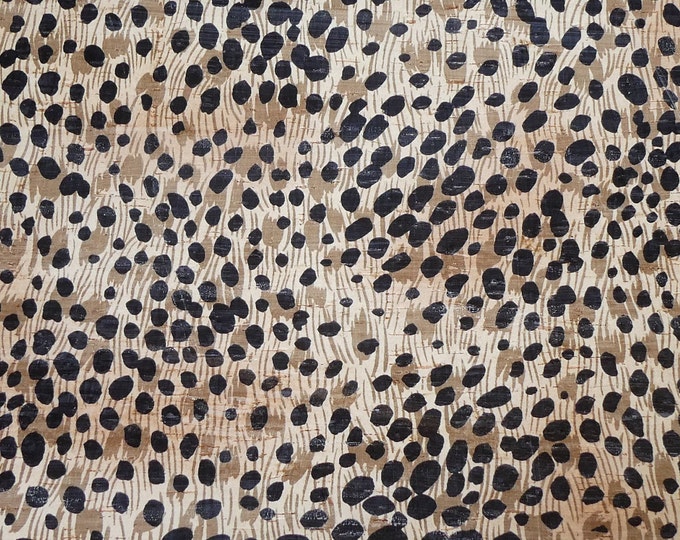 Cork 8"x10" AFRICAN CHEETAH w/ Tan and Black spots applied to WHITE CoRK on Cowhide Leather Thick 5oz/2mm PeggySueAlso® E5610-37