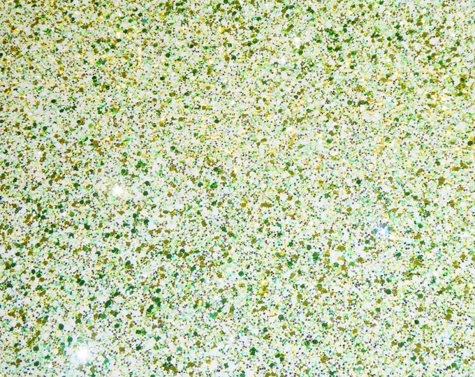 Chunky Glitter 8"x10" SPEARMINT CHRISTMAS GREEN and Gold Glitter Fabric applied to Leather Thick 5.5-6oz /2.2-2.4 mm PeggySueAlso® E4355-50