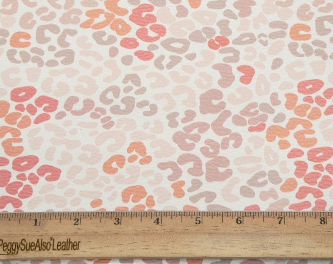 Leather 8"x10" MELLOW CHEETAH red orange, salmon, flesh, mauve on Creamy WHITE Leather 3.75-4oz /1.5-1.6 mm PeggySueAlso® E2550-97