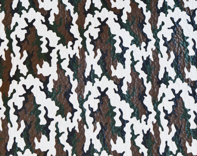 Leather  3-4-5 or 6 sq ft BROWN GREEN Camo on WHITE Cowhide 3 oz /1.2 mm  PeggySueAlso E2030-21