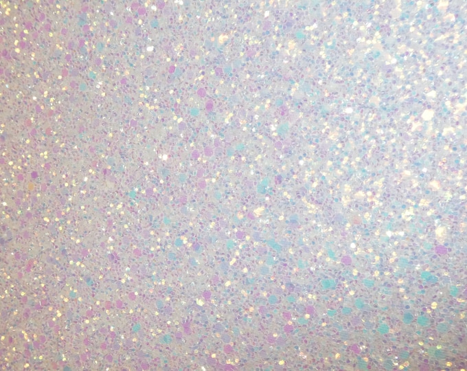 Chunky Glitter 8"x10" PASTEL Metallic on WHITE Leather for firmness Thick 5-5.75 oz/2-2.3mm PeggySueAlso®  E4355-12