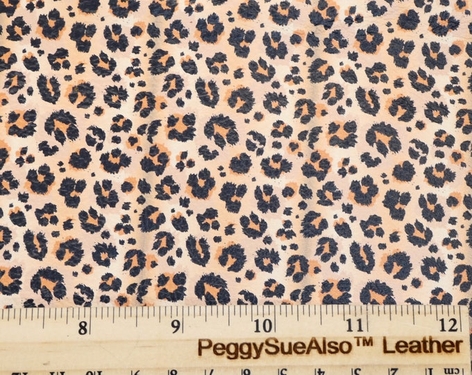 Leopard 12"x12" PEACH and TAN and ORANGE with Black on Cowhide Leather 3.5-4 oz/1.4-1.6 mm PeggySueAlso® E2550-51 Hides Available