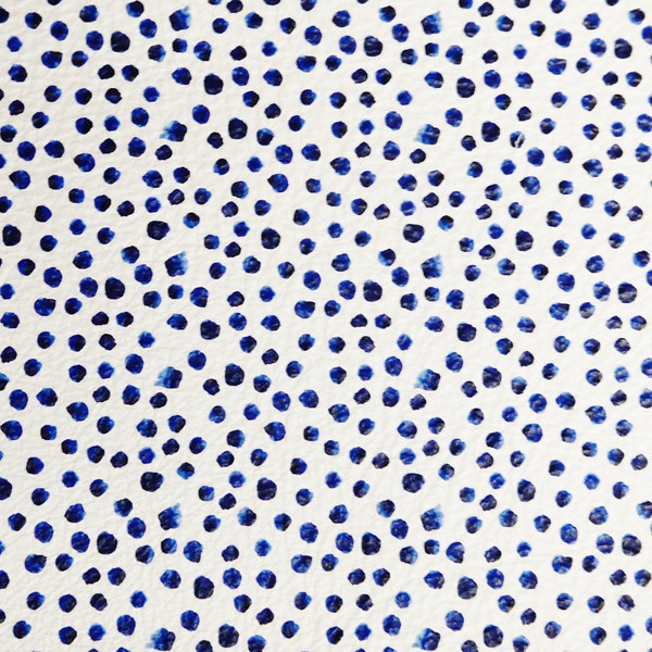 Leather 8"x10" BLUEBERRY DOODLE DOTS blue dots on white cowhide 3-3.25oz /1.2-1.3 mm PeggySueAlso® E2000-07