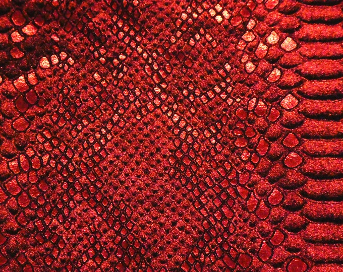 Mystic Python 8"x10" Bright RED Metallic on BLACK Suede Cowhide 3-3.5oz / 1.2-1.3 mm PeggySueAlso® E2868-92 hides too