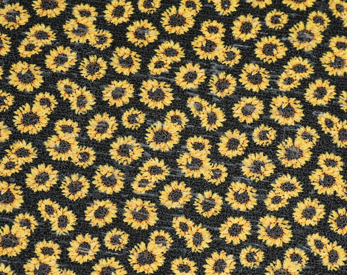 Cork 8"x10" Yellow SUNFLOWERS on BLACK Cork Applied to Leather for body/strength Thick 5.5 oz/2.2mm PeggySueAlso® E5610-153