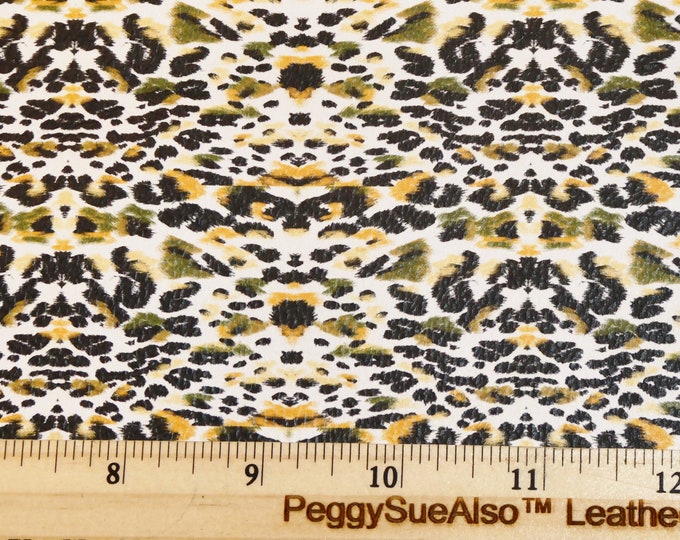 Leather 2 pieces 4"x6" Forest Leopard Olive black gold Cowhide 3-3.5oz /1.2-1.4 mm PeggySueAlso® E2550-30