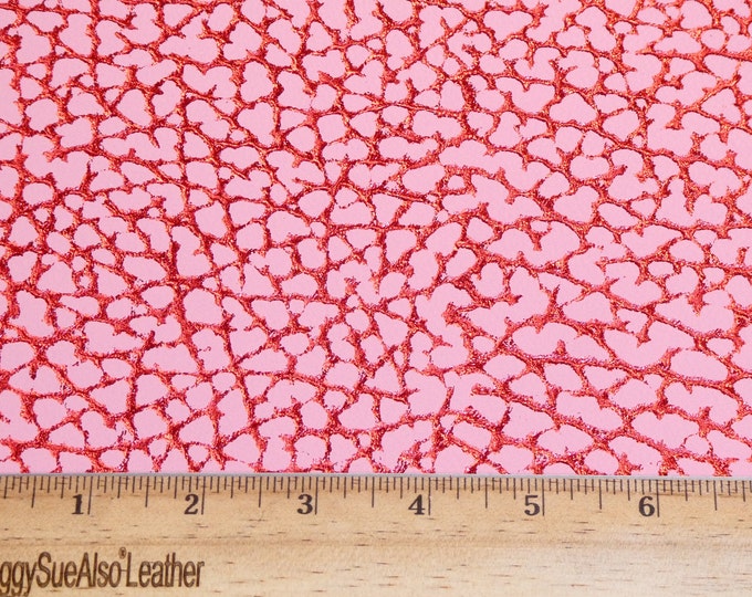 Leather 3-4-5 or 6 sq ft Mini DINOSAUR RED Metallic on Soft Pink DIVINE Embossed Cowhide 2.5-2.75 oz /1 mm PeggySueAlso E3010-11