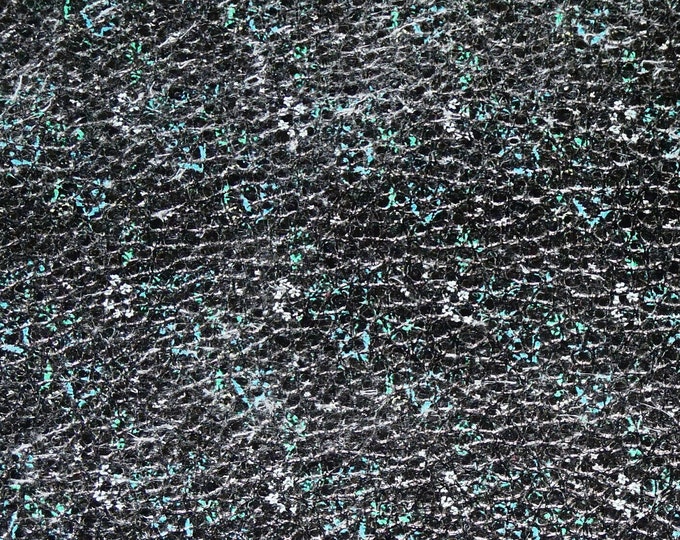 Leather 8"x10" Tiny MIDNIGHT BLOOMS turquoise, green and white on black Cowhide 3.5-4 oz/1.4-1.6 mm PeggySueAlso E7010-01