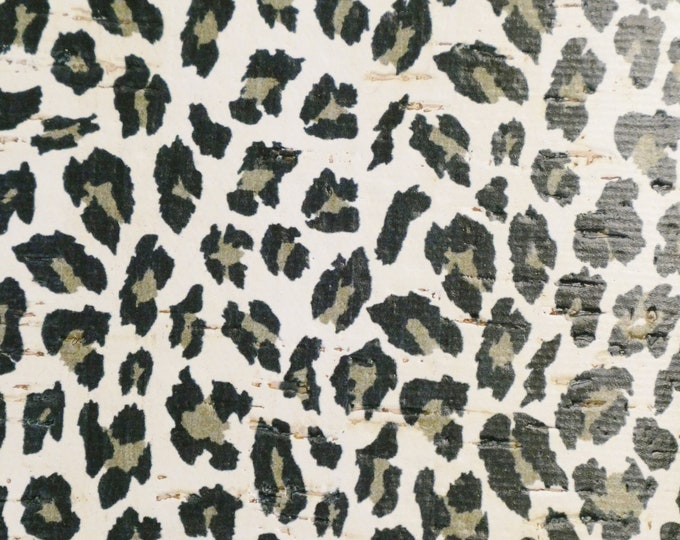 CORK 12"x12" GRAY Kiss Leopard on White Applied to thick Cowhide Leather 5oz/2mm PeggySueAlso® E5610-113