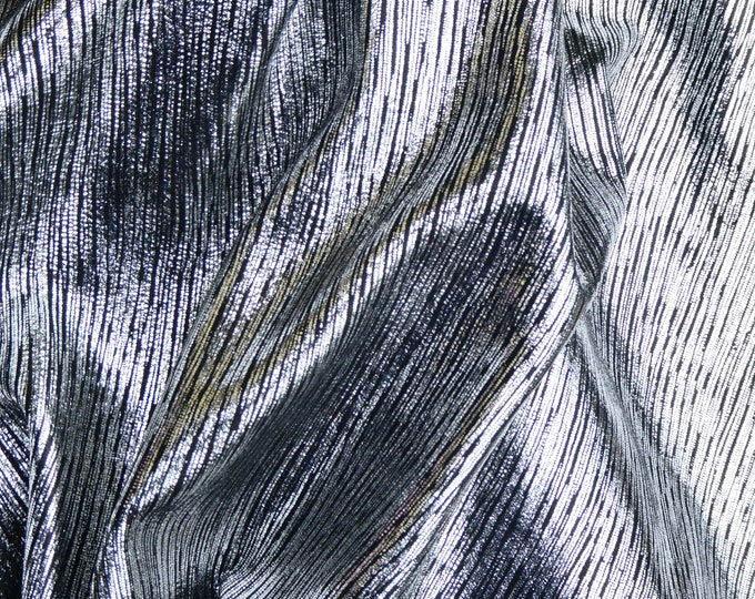 Rainy Day 2 pieces 4"x6" SILVER Metallic Stripes on BLACK Cowhide 3oz/1.2mm PeggySueAlso® E1030-12