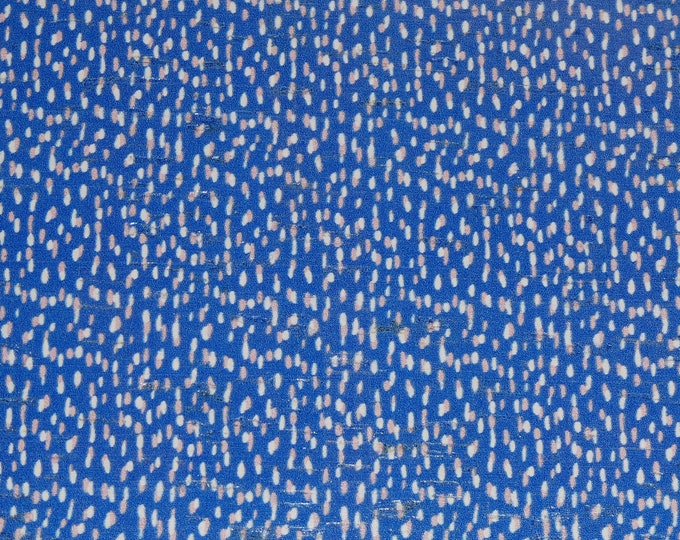 Cork 5"X11" TINY Polka DOT SHOWER Flesh and white on Blue CoRK applied to real leather Thick 5.5oz/2.2mm PeggySueAlso E5610-300