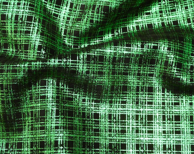 PLAID 2 pieces 4"x6" GREEN Metallic on Black Suede Cowhide Leather 3.5 oz / 1.4 mm PeggySueAlso® E6529-03 hides available