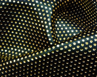 Metallic Leather 12"x12" Small GOLD Polka Dots on BLACK King  grain Cowhide 4 dots/ inch 3 oz/1.2 mm PeggySueAlso E3090-33