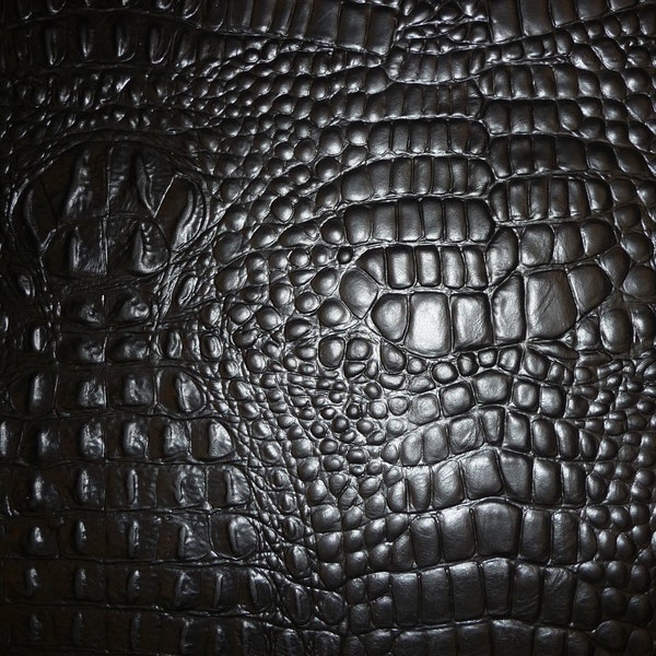Leather CLOSEOUT 2 pieces 8"x10" ALLIGATOR / Croc Shiny Black Embossed Cowhide #538 2.5-3oz/ 1-1.2 mm  PeggySueAlso™