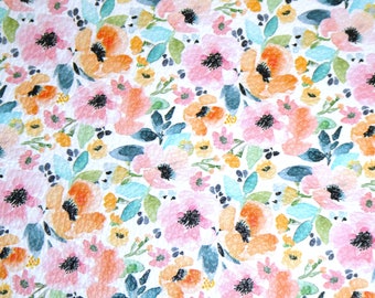 Leather 8"x10" PASTEL PREPPY Watercolor Floral pink orange green navy (largest flower 1") Cowhide 3.5 oz/1.4 mm PSA E1133-17 flowers