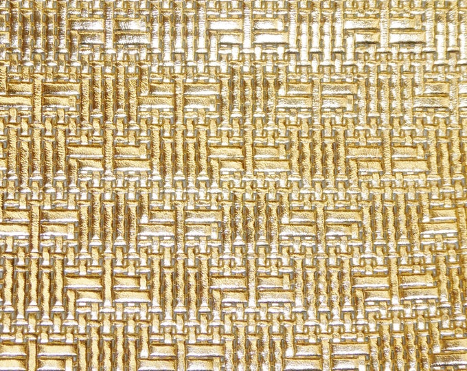 BASKET Weave 5"x11" GOLD Metallic Soft  Embossed Cowhide Leather 2-2.5 oz/0.8-1 mm PeggySueAlso® E8000-22