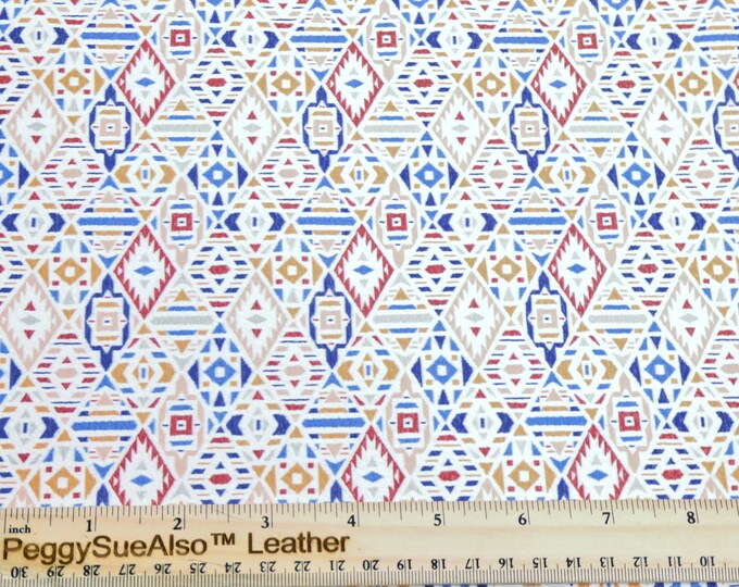 Leather 12"x12" MOSAIC GEOMETRIC Ethnic Tribal ARGYLE red blue flesh gold gray cowhide 3-3.25 oz / 1.2-1.3 mm PeggySueAlso E7600-02