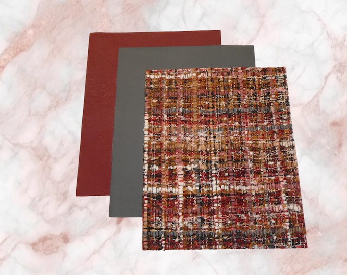 Matched SET 3 Pcs 8"X10" Rusty Tweed, DARK Red Divine and DARK Gray Divine Cowhide Leather PeggySueAlso® E5612-02 E2885-28 E2885-05