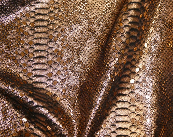 Mystic Python 12"x12" ROSE GOLD Metallic on BLACK suede Cowhide Leather 3-3.25 oz/ 1.2-1.3 mm PeggySueAlso® E2868-08 hides too