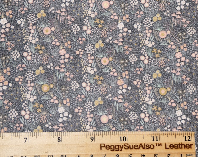 Leather 8"X10" DOODLE Field of PASTEL Flowers on Gray Cowhide 3.25-3.5oz/1.3-1.5mm PeggySueAlso™ E6760-03 hides available