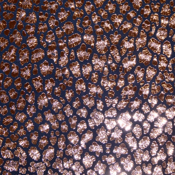 Leopard 12"x12" ROSE GOLD Metallic on NAVY Suede Cowhide Leather 3.5-3.75 oz / 1.4-1.5 mm PeggySueAlso®  E2550-58