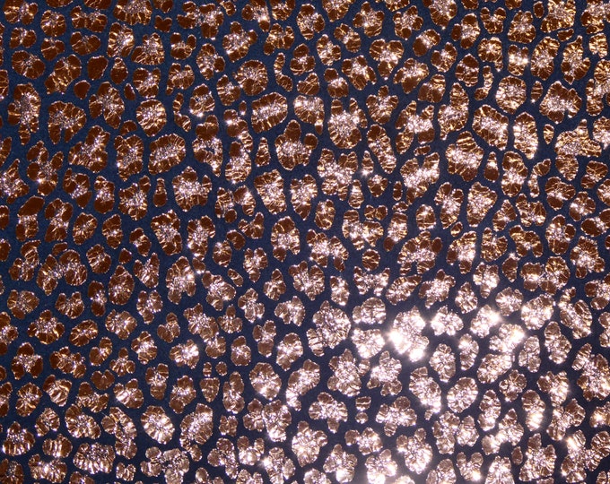 Leopard 12"x12" ROSE GOLD Metallic on NAVY Suede Cowhide Leather 3.5-3.75 oz / 1.4-1.5 mm PeggySueAlso®  E2550-58