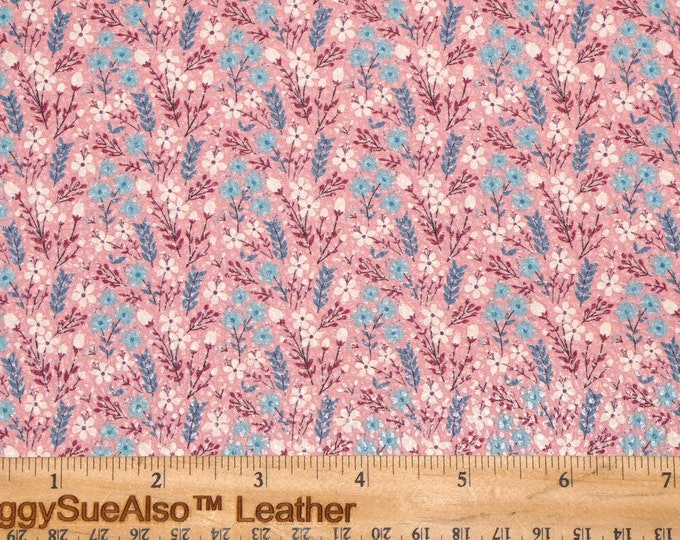 Leather 12"x12" Bluebells and Daisies Cowhide blue pink 3.25-3.5oz/1.3-1.5mm PeggySueAlso E2508-09