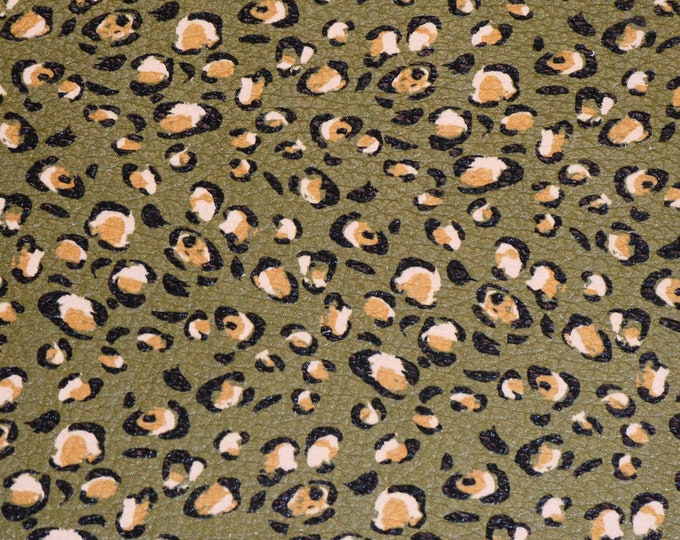 Leather 8"x10" FASHIONABLE LEOPARD Spots on MARTINI Olive Green, Tan, Flesh Cowhide 3-3.5oz /1.2-1.4 mm PeggySueAlso® E7430-01