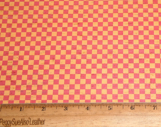 Cork 8"x10" GOLD & RED CHECKERBOARD (1/4" squares) applied to real leather Thick 5.5oz/2.2mm PeggySueAlso® E5610-611