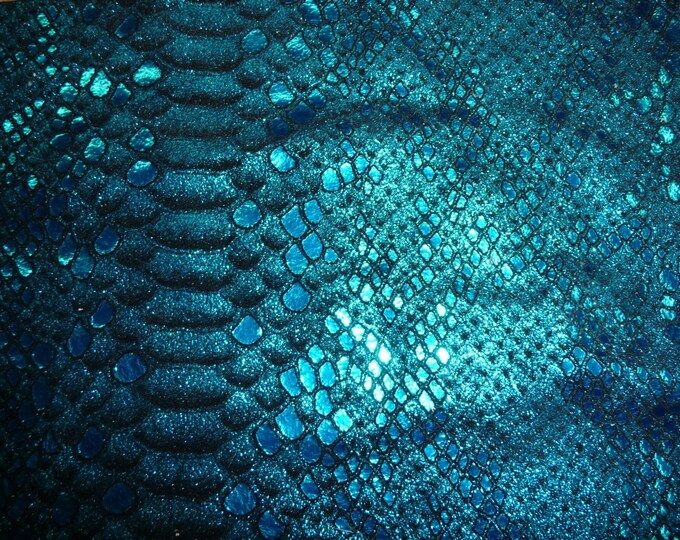 Leather 7 - 10 sq ft Mystic Python TURQUOISE Metallic on BLACK suede Cowhide 3 oz / 1.2 mm PeggySueAlso™ E2868-07 Hides Available