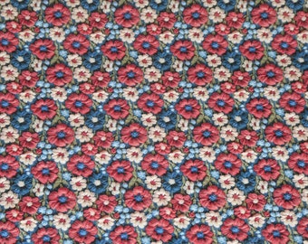 Leather 3-4-5-6 sqft Red, Blue and cream flowers, Embroidery Look Cowhide Largest flower 3/4" 3.5-4oz / 1.4-1.6 mm PeggySueAlso® E7850-11