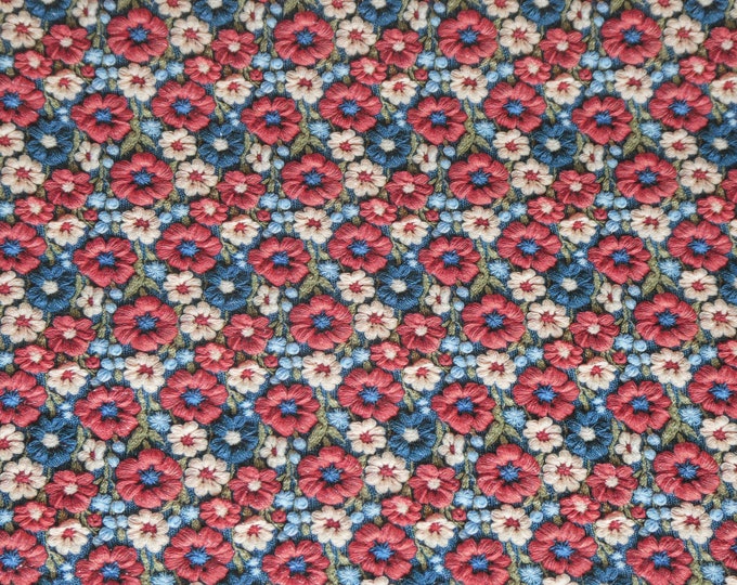 Leather 12"x12" Red, Blue and cream flowers, Embroidery Look Cowhide Largest flower 3/4" 3.5-4oz / 1.4-1.6 mm PeggySueAlso® E7850-11