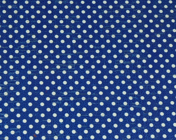 Cork 8"x10" TINY White Polka Dots (5 dots per inch) on Navy CoRK applied to leather Thick 5.5oz/2.2mm PeggySueAlso E5610-467