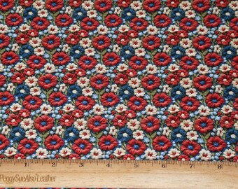 CoRK 12"x12" 4th of JULY Red Blue Cream Floral EMBROIDERY LOOK Cork applied to Leather Thick 5.5oz/2.2mm PeggySueAlso® E5610-630