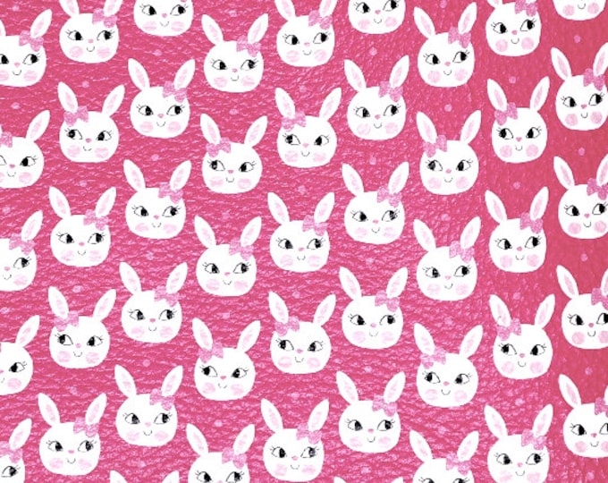 Leather 12"x12" Cute Bunnies on Hot Pink Cowhide 3-3.5 oz/1.2-1.3 mm PeggySueAlso® E1380-06 Hides Available