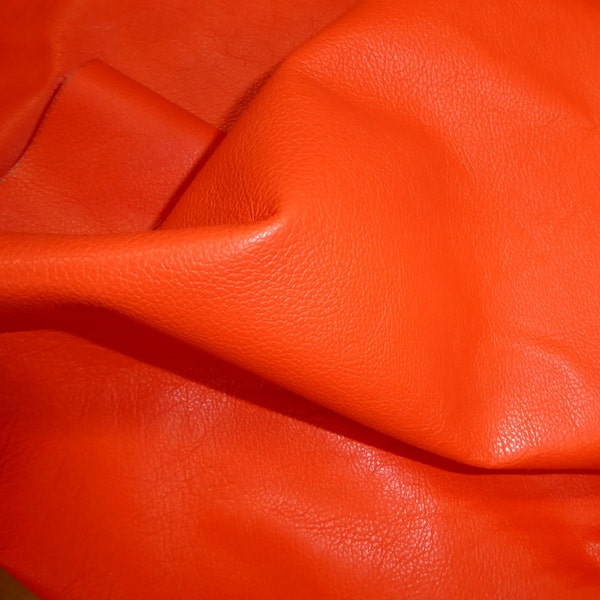Divine 12"x12" Bright ORANGE top grain Cowhide Leather  2.5 oz / 1 mm PeggySueAlso E2885-11 hides available