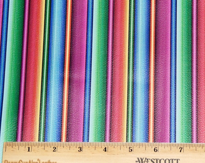 LEATHER 12"x12" CINCO de MAYO Serape Rainbow Striped Pebbled Cowhide Thin but not soft 2 oz / 0.8mm PeggySueAlso E8400-04