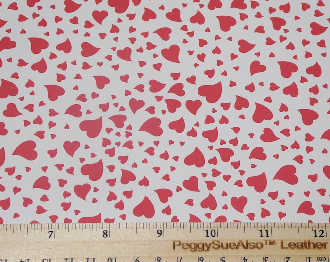 Leather 12"x12" SWAYING RED HEARTS on White Smooth / FiRM (not soft) 3-3.25 oz/1.2-1.3 mm PeggySueAlso® E1380-15 Valentines