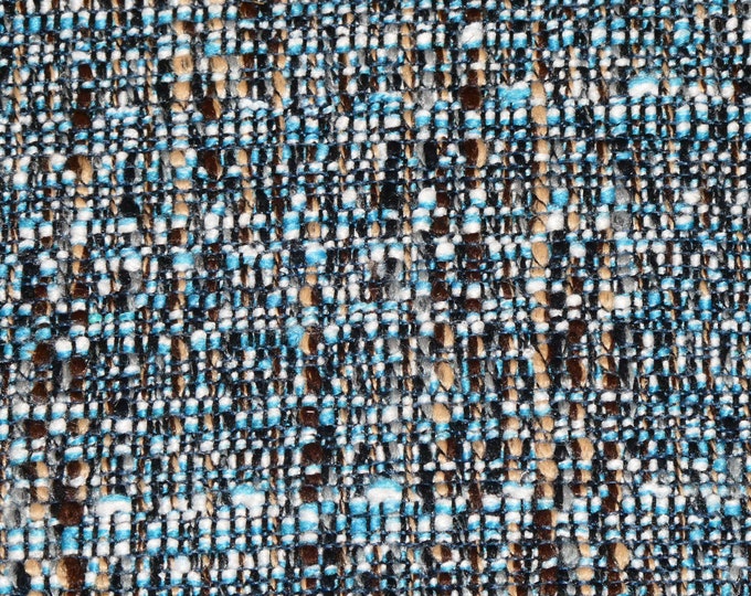 BLUE TWEED 8"x10" w/ Black, White, Tan, Brown Tweed Fabric applied to Cowhide Leather for firmness 5.5 oz/2.2 mm PeggySueAlso® E5612-03