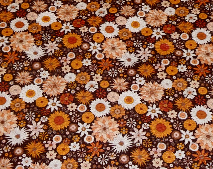 Leather 8"x10" BOHO MYSTERY AUTUMN Flowers Orange, white, soft pink, chocolate on Cowhide 3.75-4 oz/1.5-1.6 mm #644 PeggySueAlso E2176-17