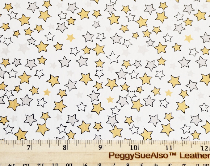 Leather 3-4-5 or 6 sq ft CUTE STARS Gold Silver & White on White cowhide 2.5-3 oz / 1-1.2 mm PeggySueAlso E2752-05