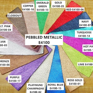 CHOICE of Color 12"x12" Shiny PEBBLED Metallic 20 colors - Soft Cowhide Leather 2.75-3 oz / 1.1-1.2 mm PeggySueAlso® E4100