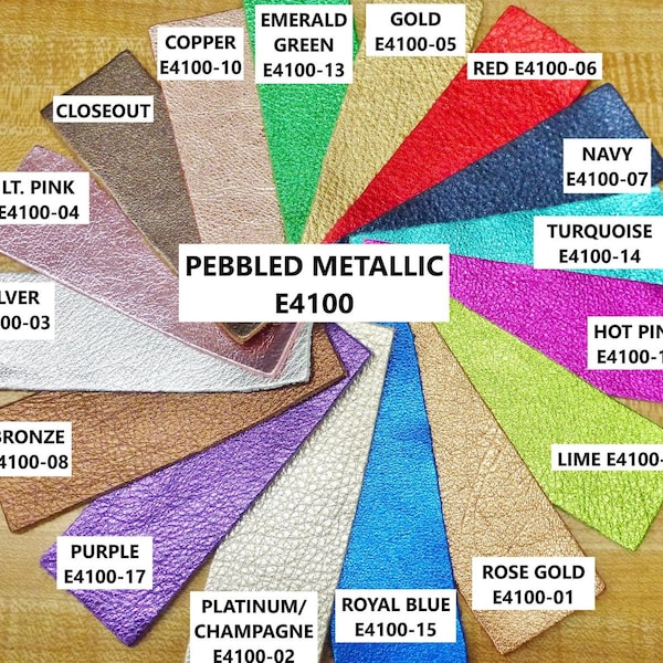 CHOICE of Color 12"x12" Shiny PEBBLED Metallic 20 colors - Soft Cowhide Leather 2.75-3 oz / 1.1-1.2 mm PeggySueAlso® E4100