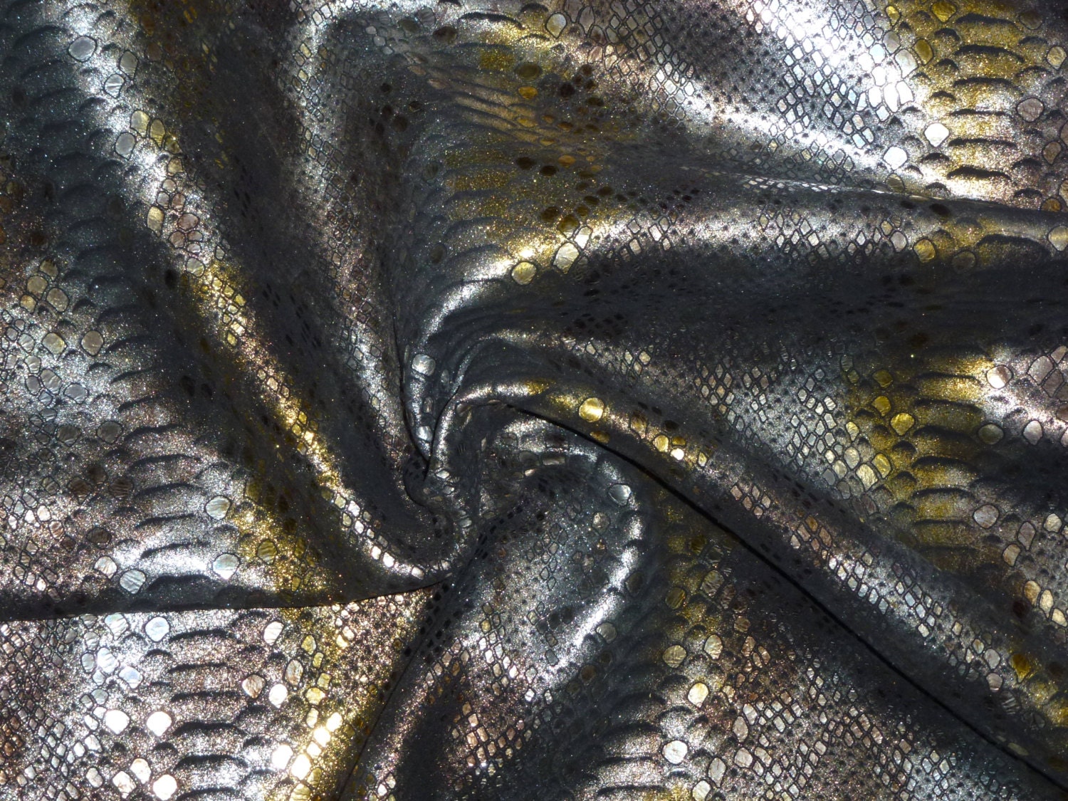 Leather various sizes Mystic Python Metallic on BLACK Cowhide(READ ...