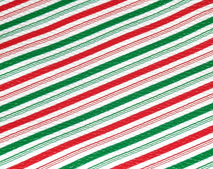Leather 8"x10" CANDY CANE STRIPE Green Red White (Stripes 1/8" to 3/16" wide) Cowhide 3.75-4oz/1.5-1.6mm PeggySueAlso® E1382-35 Peppermint