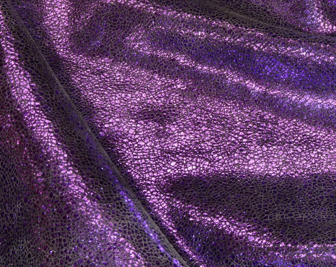 Crackled Ice 3-4-5 or 6 sq ft GRAPE PURPLE Halo Metallic on Black SuEDE cowhide 3-3.5 oz/1.2-1.4 mm PeggySueAlso® E1408-08